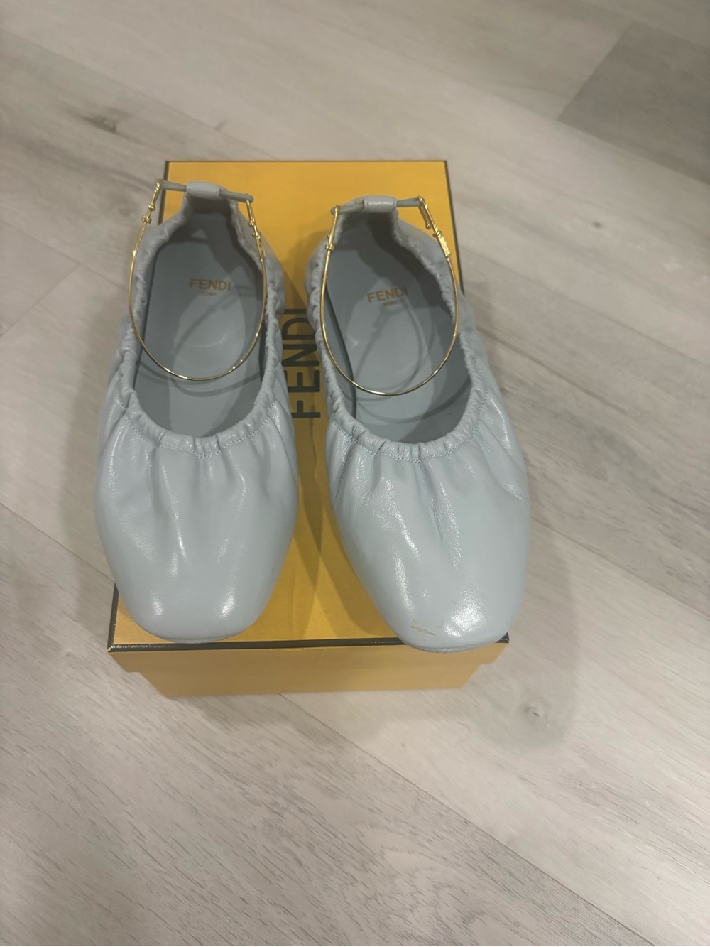 Fendi Pale Blue Leather Ballerina Flat with Gold Hoop - Picture 9 of 10